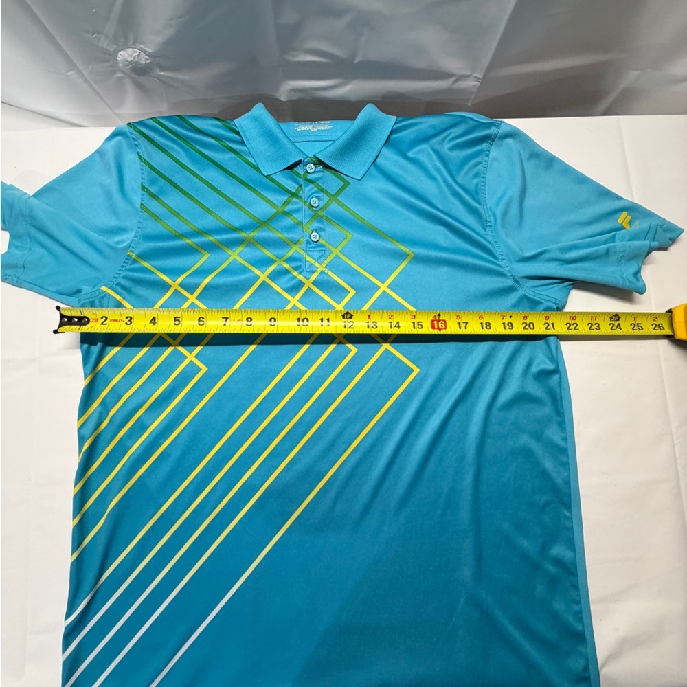 Fila Teal Polo with Green and Yellow Geometric Stripes - Picture 7 of 8